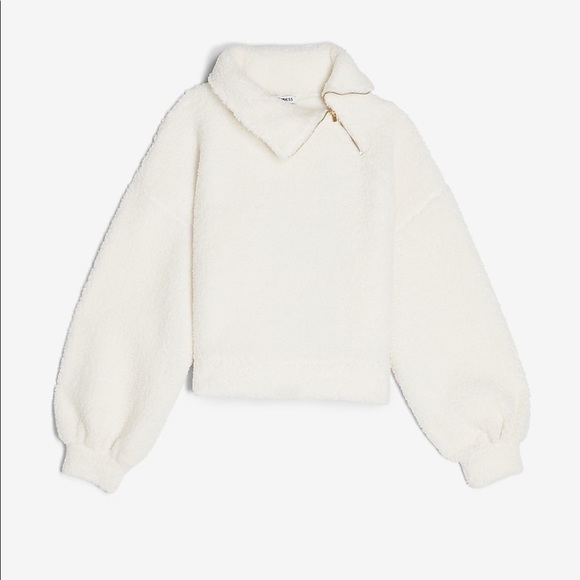 Express Cozy Asymmetrical Zip Sherpa Jacket - Picture 3 of 7